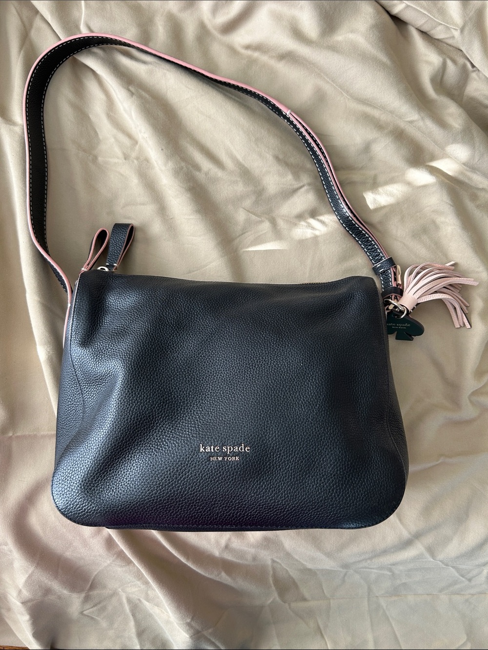 kate spade Black Shoulder Bag with Pink Trim